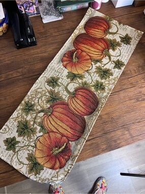 Autumn Pumpkin Tapestry Table Runner - 70 Inches